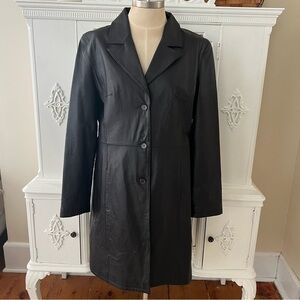 NWT Black Leather Trench Coat